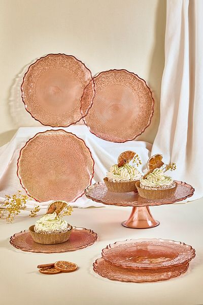 Lora Bianca Tapestry 7 Piece Cake Serving Presentation Plate Set