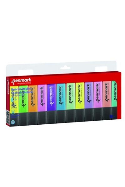 penmark Highlighter 12 Pack Acetate Mixed Color 6 Pastel 6 Neon