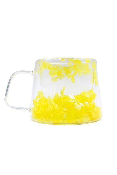 ECARLA Cană cu hortensii galbene, pereți dubli, sticlă borosilicată, 180 ml, SZK155