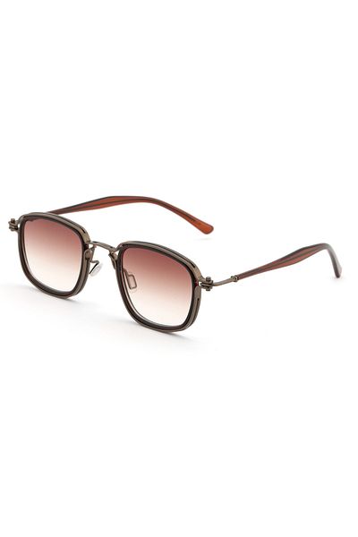 TomyHelf Rectangle Metal Brown Frame Bone Handle Brown Glass Unisex Sunglasses