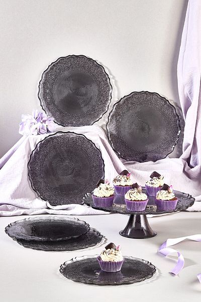 Lora Bianca Tapestry 7 Piece Cake Serving Presentation Plate Set