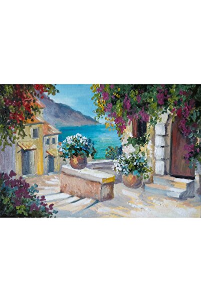 media Tablou canvas Casa, mare, flori, pictura2, 105 x 70 cm