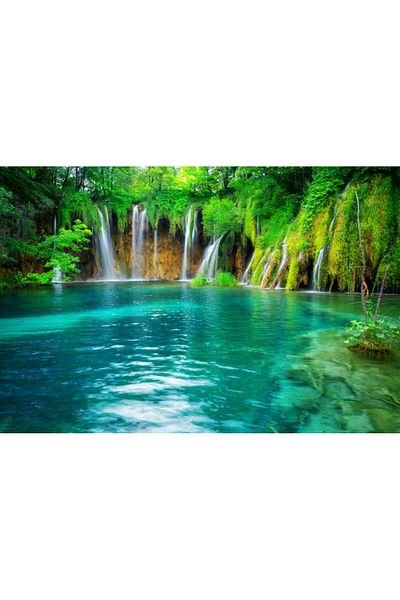 media Fototapet de perete autoadeziv si lavabil Cascada52 Cascada din padurea verde, 220 x 135 cm