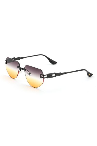 TomyHelf Geometric Design Double Color(Yellow-Black Cutout Glass Black Handle Women's Sunglasses