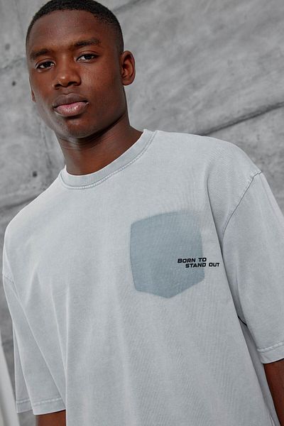 NOMARC Γκρι Born To Stand Out Γραμμένο Πλυμένο Oversize T-shirt
