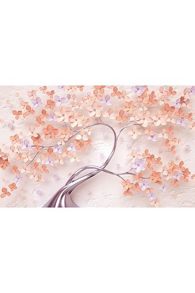 media Wallpaper Tree with flowers cream, abstract, 400 x 250 cm