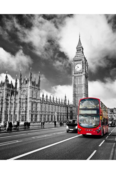 media Tablou canvas Podul Londrei, autobuz rosu, retro, alb-negru, 30 x 45 cm
