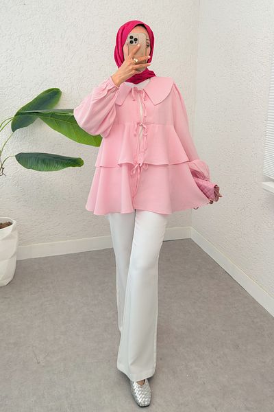 Salih Çelebi Rope Laced Layered Kimono 2289 - Pink