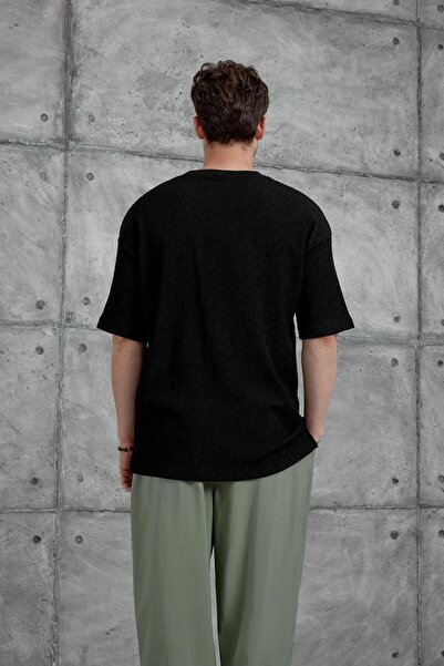 NOMARC Men's Black Mrk Crinkle Fabric T-Shirt