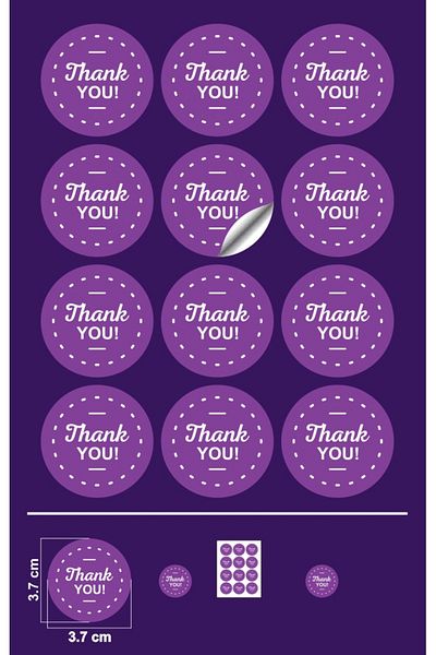 EcoNest Sticker Art Round Cut (a Quality) Thank You White (3,7X3,7Cm) 108 Pieces