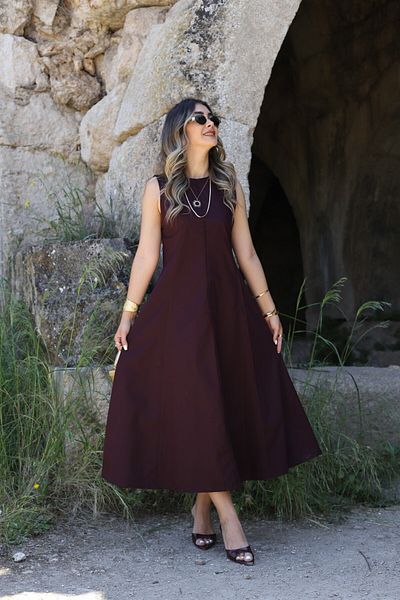 bytugcekaya Burgundy Zero Sleeve Pencil Dress