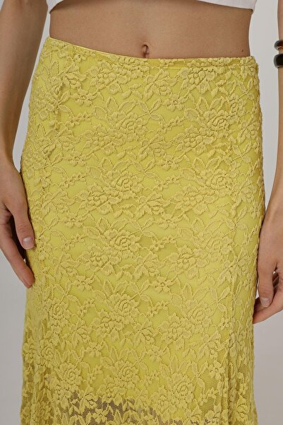 Le Savu SHILSEE KADIN BELİ LASTİKLİ SARI RENK DANTEL ETEK