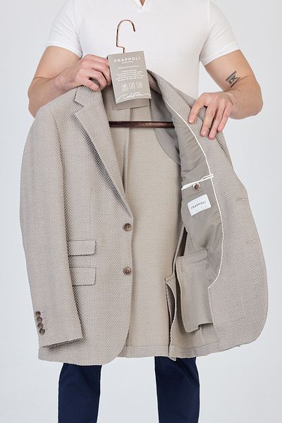 Frappoli Lores Men's Stone-Stone Unlined Soft Herringbone Patterned Stretch Fabric Lycra Sports Blazer Jacket