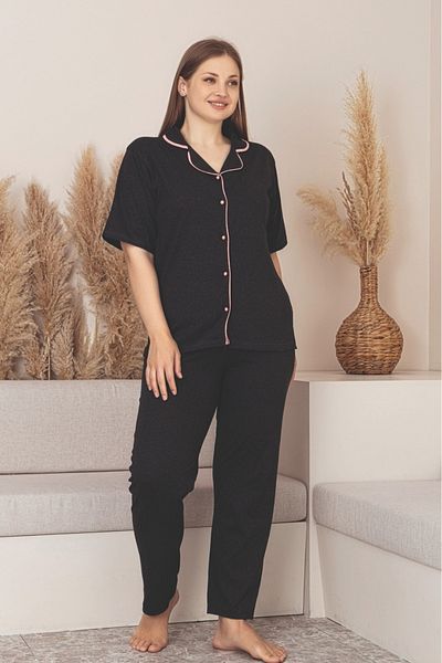 Farya Home Plus Size Cotton Piping Button Short Sleeve Shirt Pajama Set