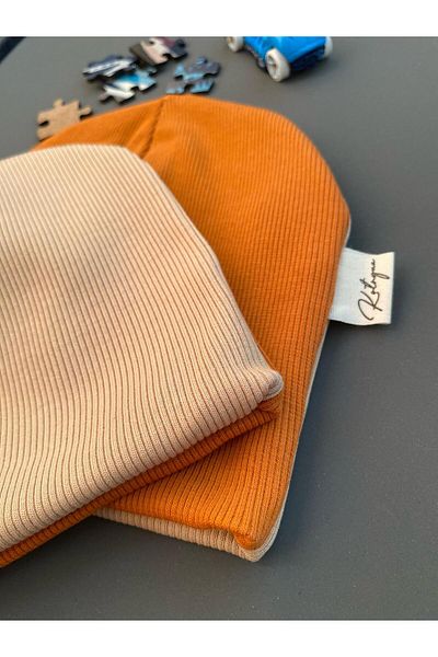 Kotryna 1-3 Years Old Baby Beanie Hat Tile - Sliding Brown Colored Double-layer