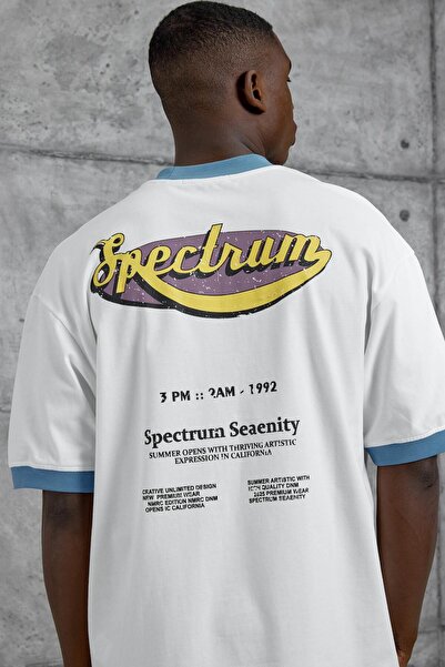 NOMARC Men's Blue Collared Spectrum Printed Oversize T-Shirt