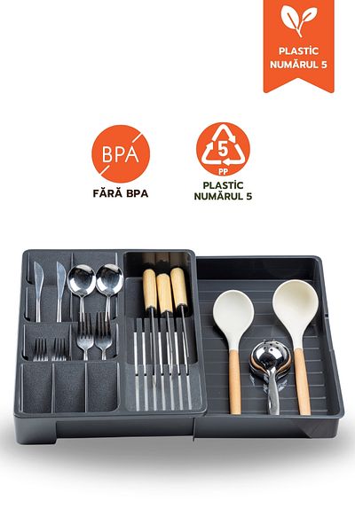 Ginza Maison Organizator De Tacâmuri (30X40CM EXTENSIBIL PÂNĂ LA 50X40CM), Antracit, 11 Compartimente