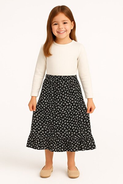 DUBAİ ÇOCUK Kız Çocuk Basma Desenli Yazlık Günlük Kurs Eteği