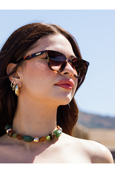 TomyHelf Geometrik Leopar Kemik Çerçeve Siyah Cam Kadın Güneş Gözlüğü LLT01