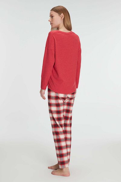 Motto10 butik Cotton Winter Square Patterned Long Sleeve Pajamas Set