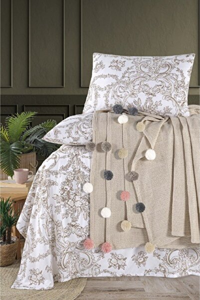 Sudemhome Double Pompom Cotton Boxed Dowry Pique Set Stone Color