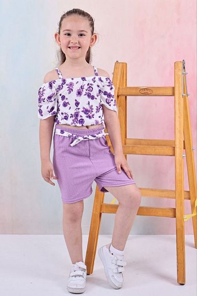 Yalçınoğlu Kids New Season Girls' Suit I Double Suit I Daily Elegance Summer Girls' I Wrinkle Fabric 3-9 Years