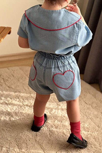 Minigimin Cicileri Miniğimin Cicileri Heart Patterned Girl's Shorts Set of 2 - Light Blue