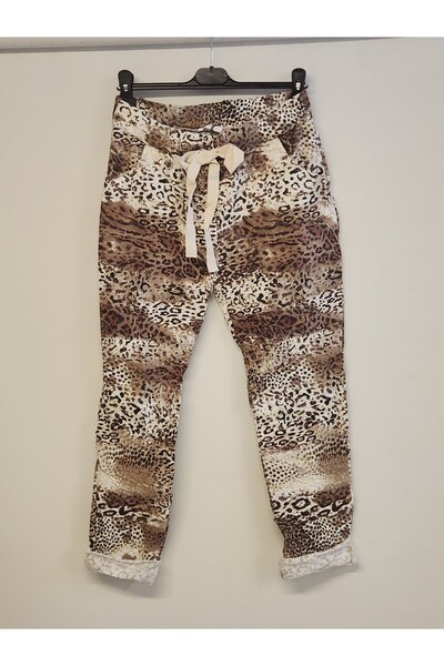 della moor Women's White Italian Glitter Leopard Pattern Trousers