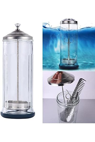Generic Barber Trade Glass Disinfectant Jar for Salons - Professional Sterilizer Jar for Supplies and Nail T