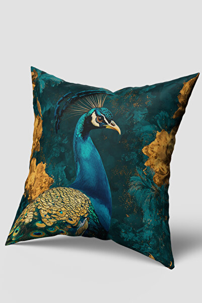 EsnafAli غطاء وسادة منقوش بنمط الطاووس باللون الأخضر الزمردي