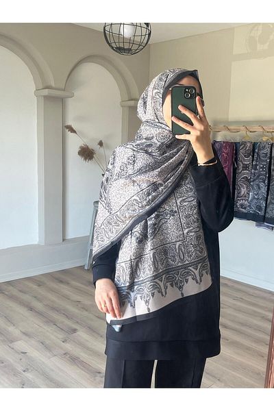 Merwiss Patterned Aronya Soft Beige-Black Shawl