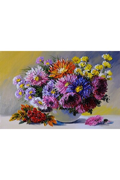 media Tablou canvas Flori, crizanteme, mov, pictura, buchet, 105 x 70 cm