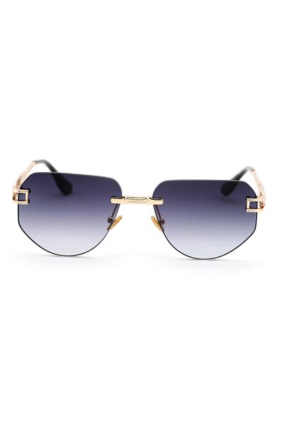 TomyHelf Geometric Design Black Cutout Glass Gold Handle Women's Sunglasses