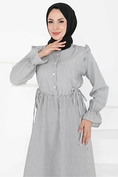 SHİROSA Μακρύ φόρεμα με ριγέ κορδόνια με λεπτομέρεια βολάν