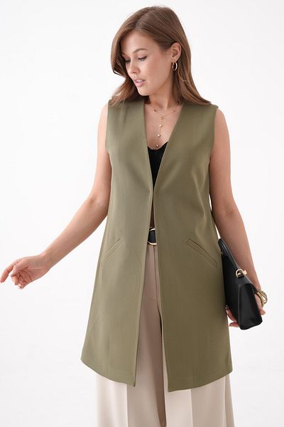 Saade Khaki Agraf Comfortable Cut Vest with Closure Pocket