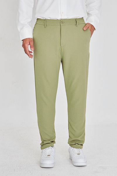 masso moda Men's Waist Half Elastic Belt Double Leg Bell Face Fabric Slim Fit Trousers