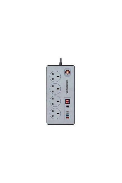 MOOGMAX سلك تمديد - 4 مقابس طاقة - 5 متر - 2 منفذ USB - 2 منفذ Type C - مؤقت لجميع المخرجات