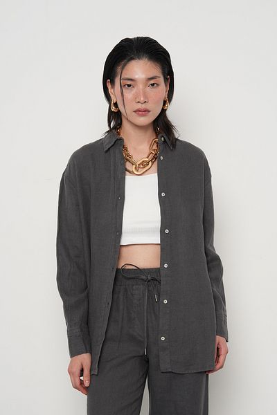 Orfeo Negro Women's 100% Linen Shirt with Button Detail on the Sides