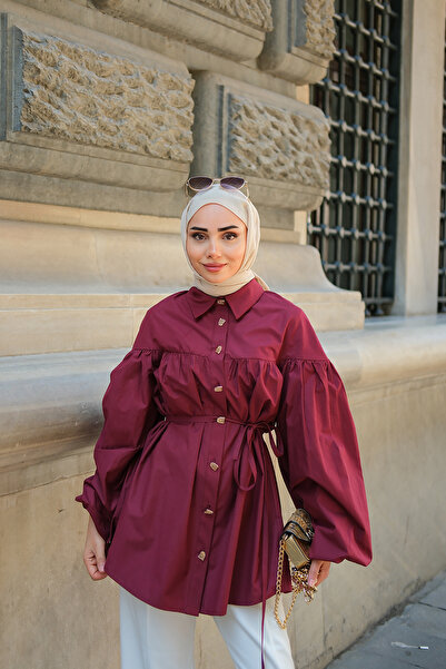 LOCCO Women's Gold Button Detailed Shirt Claret Red