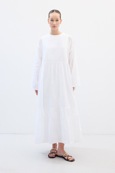 Hooopstore Λεπτομερές βαμβακερό λευκό φόρεμα με ραφές Nervür