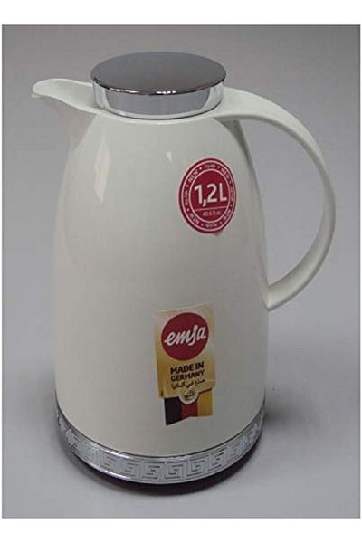 emsa 1.2L Auberge Décor Mykene Flask – White/Chrome, Elegant & Durable Vacuum Flask