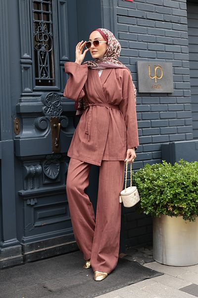LOCCO Women's Double Breasted Collar Linen Suit Tile