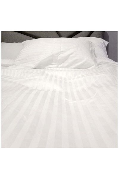 Bed N Home SA طقم ملاءات سرير مسطحة، ساتان، مخطط، 1 سم، أبيض عاجي، 100% قطن مصري، عدد الخيوط 350، 2 حبة