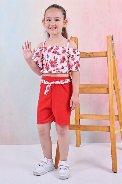 Yalçınoğlu Kids New Season Girls' Suit I Double Suit I Daily Elegance Summer Girls' I Wrinkle Fabric 3-9 Years