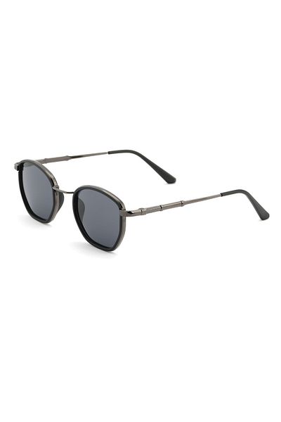 TomyHelf Modern Pentagonal Design Black Frame Black Glass Women&Men Sunglasses