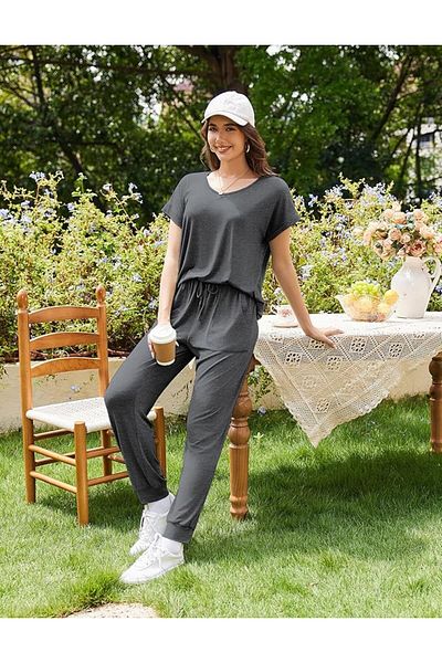 SB SizinBazar Women's Cotton Short Sleeve Soft Texture Suit Bottom and Top Comfortable Fit Team