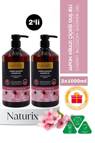 Ilgaz Naturix Organix Japanese Cherry Blossom Shower Gel, Paraben and Phosphate Axis: 1000 ml