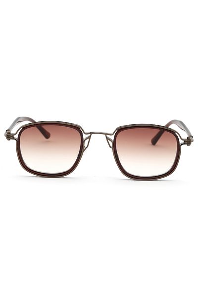 TomyHelf Rectangle Metal Brown Frame Bone Handle Brown Glass Unisex Sunglasses