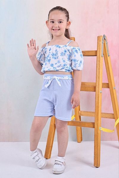 Yalçınoğlu Kids New Season Girls' Suit I Double Suit I Daily Elegance Summer Girls' I Wrinkle Fabric 3-9 Years