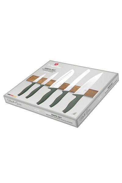 Berlinger Haus Acacia wood knife set with magnetic holder 6 pcs. Matte Green Collection
